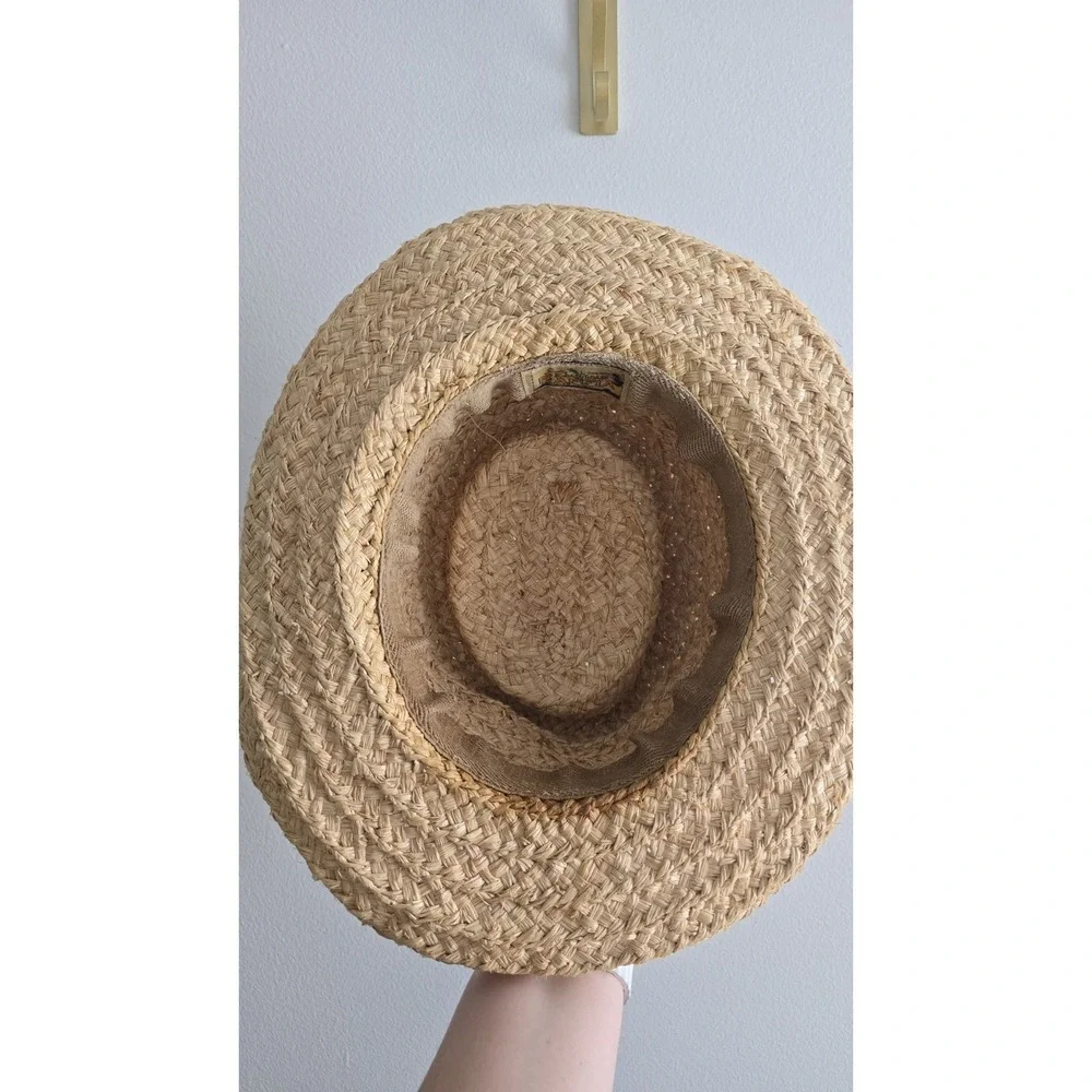 Vintage Genuine Raffia Straw Hat Fedora Safari Style Natural Summer Beach‎ Hat